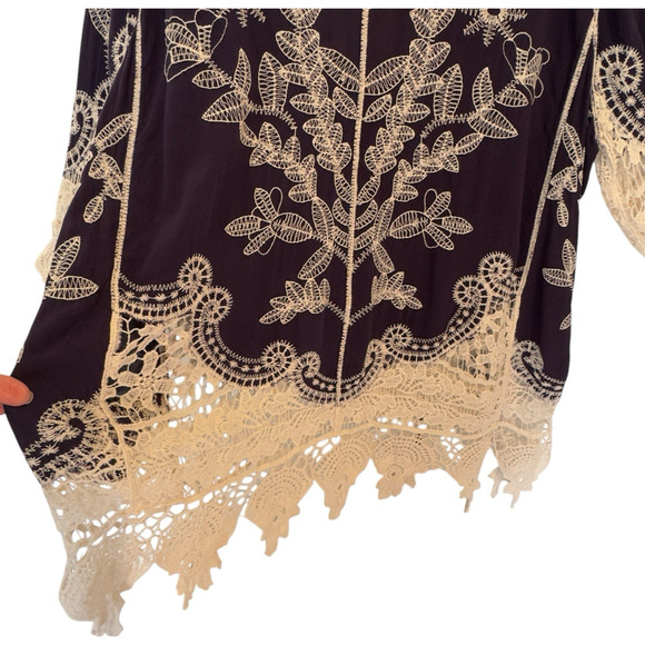 Pinky Peasant Top Navy Blue with White Crochet Embroidery Plus Size 22/24 3X - Picture 7 of 10